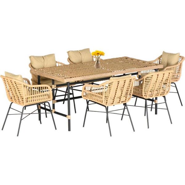 Set Di Mobili Da Giardino In Rattan Di Alta Qualità Set Da Pranzo 7 Pezzi Tavolo Da Pranzo Sedie Moderno Lux-image