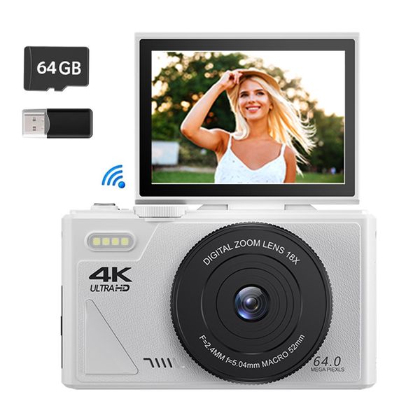 Zelurxx Fotocamera Digitale 4K Con 64MP E Zoom 18X, Autofocus, Wlan, Fotocamera Per Vlogging Con Schermo Ribaltabile Per Principianti-image