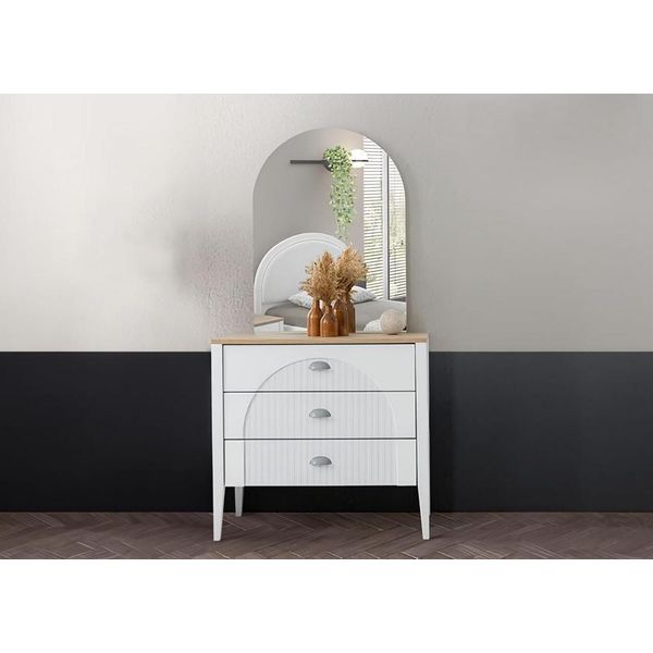 Elegante Cassettiera Con Specchio Design Moderno Bianco Per Un Soggiorno Elegante-image