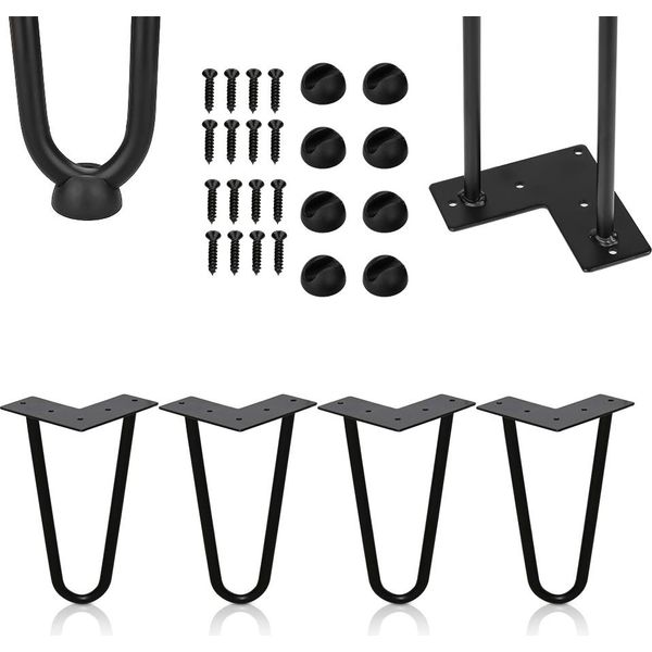 Aopunly 4X 15Cm Gambe A Forcina Per Tavolo Gambe A Forcina 2 Staffe Telaio Tavolo Fai Da Te Tavolo Pattini Tavolo Da Pranzo Nero-image