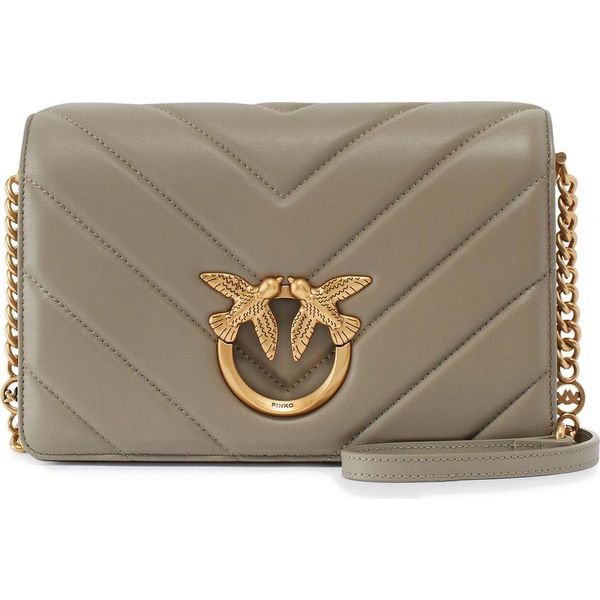 Pinko Pelle Borsa A Tracolla Borsa A Tracolla Love Click Classic Sheep Nappa Big Chevron Walnut - Antique Gold Grigio Talpa-image