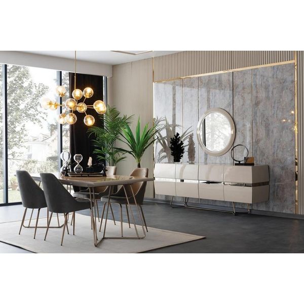 Set Da Pranzo Set Da Pranzo Sala Da Pranzo Tavolo Da Pranzo Sedie Credenza Specchio 7 Pezzi-image