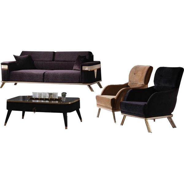 Set Di Divani Set Di Divani A 3+1+1 Posti Per Il Soggiorno Set Di Divani A 3 Pezzi Stile Moderno Viola-image