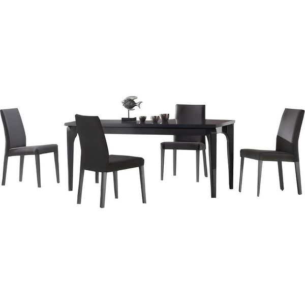 Set Sala Da Pranzo Tavolo 4X Sedie Tavolo Imbottito Sedie Nero Acciaio Inox 5Pz-image