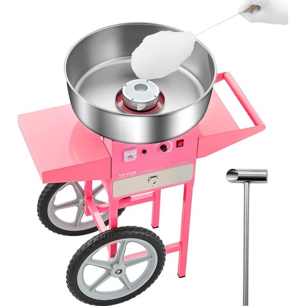 Macchina Per Zucchero Filato Elettrica Vevor Macchine Per Zucchero Filato Commerciali Con Carrello (1000 W) Con Ciotola In Acciaio Inox Da 52 Cm E Paletta Per Lo Zucchero E Cassetto-image