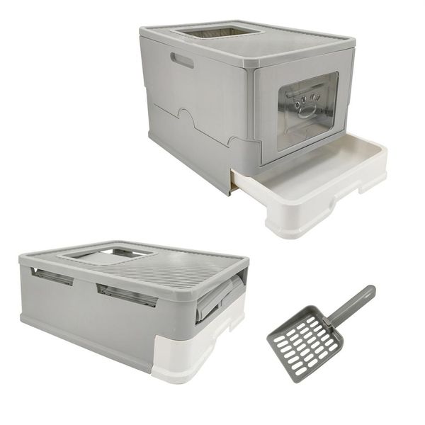 Wisfor Lettiera Con Coperchio, Toilette Per Gatti Con Ciotola Estraibile, Toilette Per Gatti Pieghevole Grigio Design Moderno-image