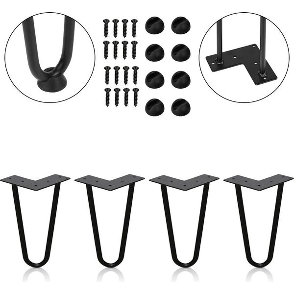 Clanmacy 4X 15Cm Gambe A Forcina Per Tavolo Gambe A Forcina 2 Staffe Telaio Tavolo Fai Da Te Tavolo Pattini Tavolo Da Pranzo Nero-image