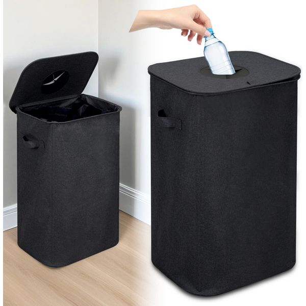 Bettizia 100L Deposito Bottiglie Con Coperchio, Grande Contenitore Svuota Bottiglie Raccoglitore Cucina Ripostiglio Bottiglia Borsa Nera-image
