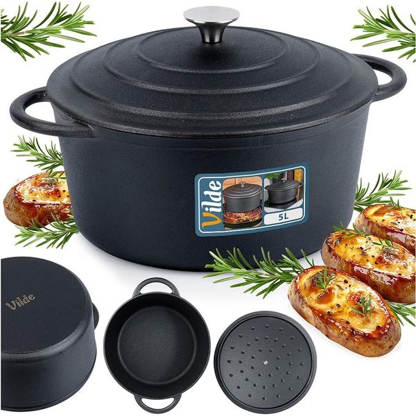 Pentola In Ghisa Vilde Pentola Da Cucina Con Coperchio In Ghisa 26 Cm 5 L-image
