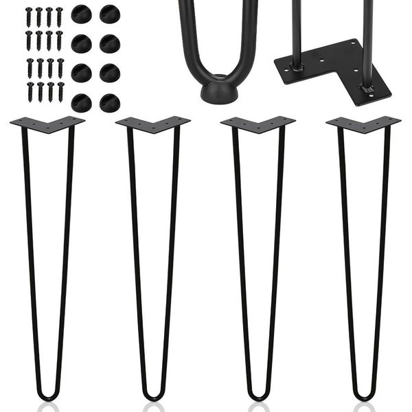 Aopunly 4X 45Cm Gambe A Forcina Per Tavolo Gambe A Forcina 2 Staffe Telaio Tavolo Fai Da Te Tavolo Pattini Tavolo Da Pranzo Nero-image