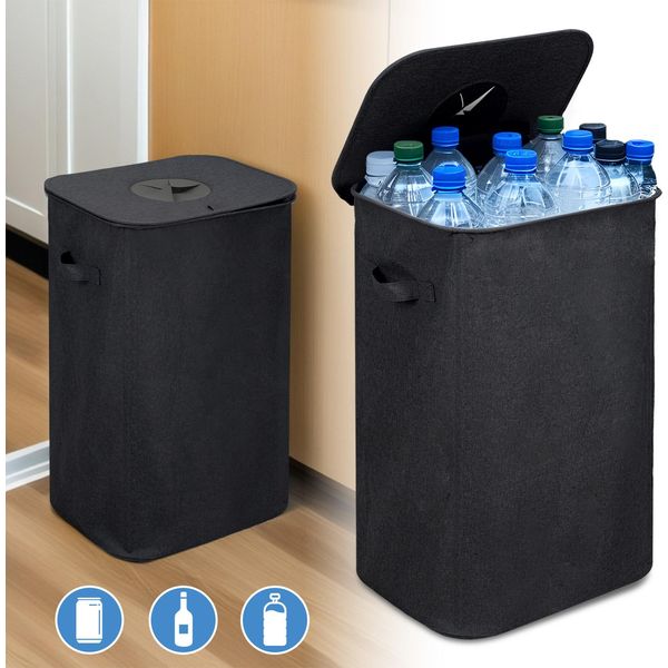 Tolletour 100L Deposito Bottiglie Con Coperchio, Grande Contenitore Svuota Bottiglie Raccoglitore Cucina Ripostiglio Bottiglia Borsa Nero-image