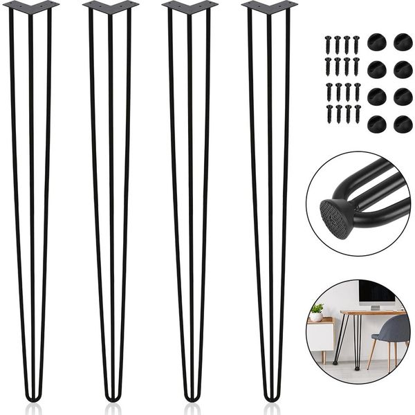 Tolletour 4X 72Cm Gambe A Forcina Per Tavolo Gambe A Forcina 3 Staffe Telaio Tavolo Fai Da Te Tavolo Pattini Tavolo Da Pranzo Nero-image