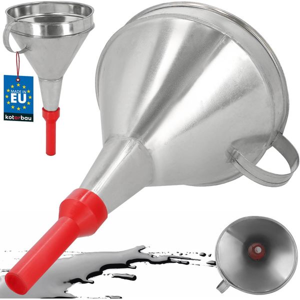 Kotarbau® Imbuto Per Benzina Per Auto In Metallo ⌀ 17 Cm Con Manico Imbuto Di Riempimento Diritto In Acciaio Zincato Imbuto Per Benzina Con Setaccio Imbuto Per Benzina Per Olio Imbuto Per Auto In Metallo Con Punta In Plastica-image