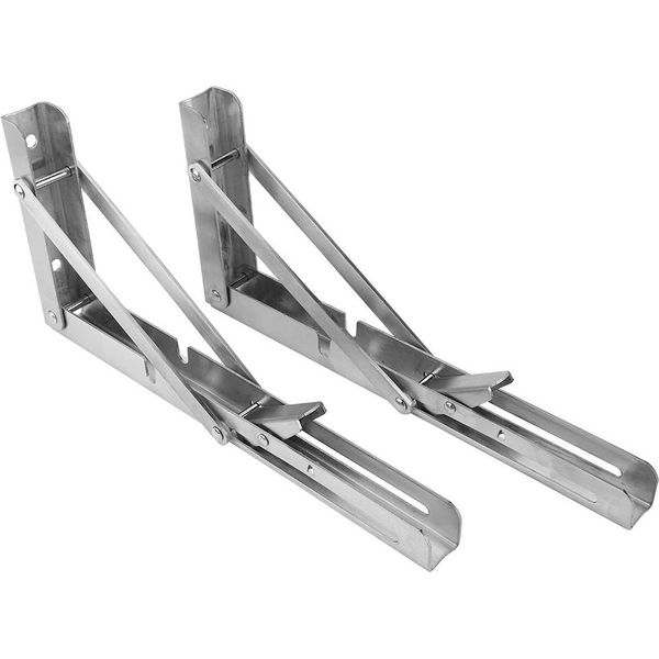 2Pcs 10 Pollici Tavolo Pieghevole Staffa Triangolo In Acciaio Inox Supporto Scaffale A Parete-image