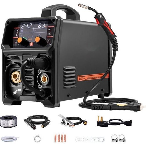 Saldatrice Mig 200A - Saldatrice 4 In 1 - Gas Mig/Flux Core Mig/Stick/Lift Tig - Per Artigiani Professionisti E Dilettanti-image