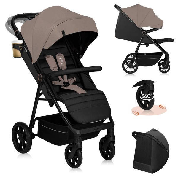 Passeggino Lionelo Mira Fino A 22 Kg, Ruote Girevoli A 360°, Filtro UPF50+, Cappottina Impermeabile Xxl Beige-image