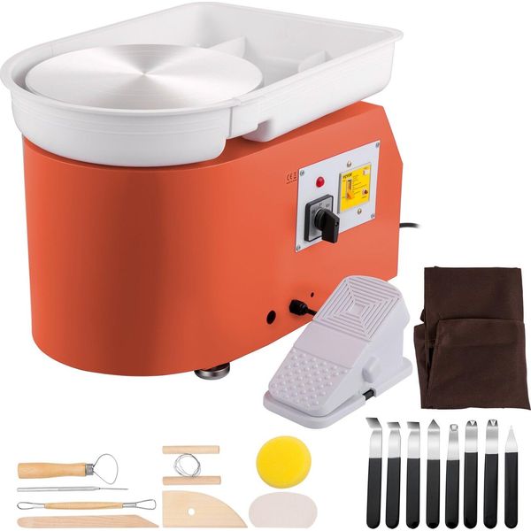 350 W 220 V Tornio Per Ceramica, Tornio Elettrico 60 Db, Tornio Per Ceramica, Max. 300 Giri/Min, Piatto Girevole 28 Cm, Lega Di Alluminio, Ceramica Fai Da Te, Arancione, 13,3 Kg-image