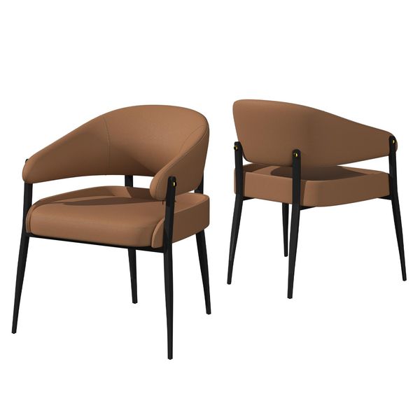 Wisfor Sedia Da Pranzo Ergonomica (2 Sedie) Con Schienale E Braccioli Gambe In Metallo Braccioli Imbottiti In Pelle Sedie Fino A 150 Kg Rosso-Marrone-image