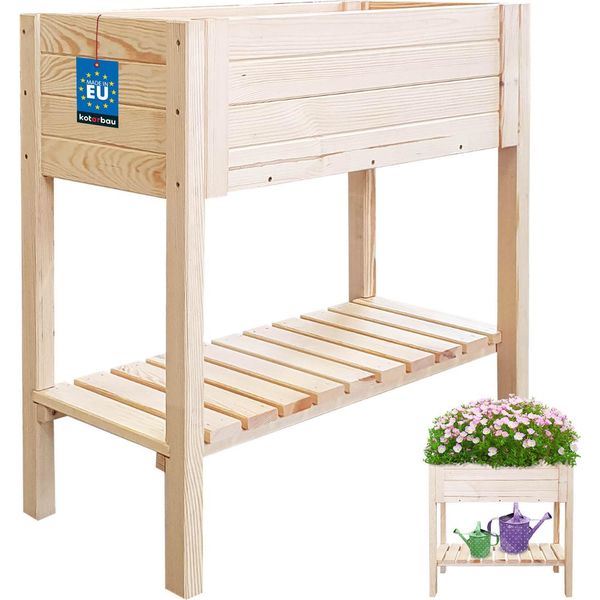 Kotarbau® Letti Rialzati Letto Rialzato Per Giardino Balcone 79 Cm Con Ripiano In Legno Fioriera Su Gambe Grande Fioriera Da Giardino Tavolo Da Piantagione Cassetta Da Piantagione Letto Rialzato Balconiera Telaio Freddo Tavolo Da Piantagione Legno Esterno-image