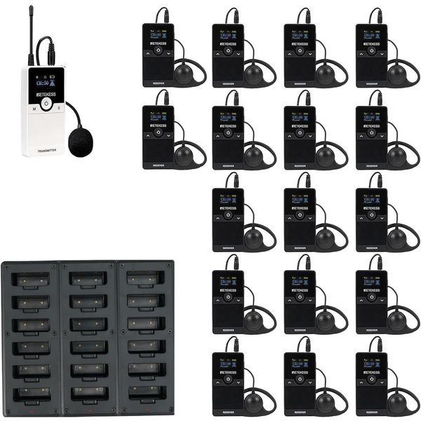 Retekess TT116 Tour Guide System, Sistema Di Guida Turistica Senza Fili, 200 M, Funzionamento Con Un Solo Clic, Cuffie A D, Con TT023 Barra Di Ricarica A 18 Slot Per Touris-image