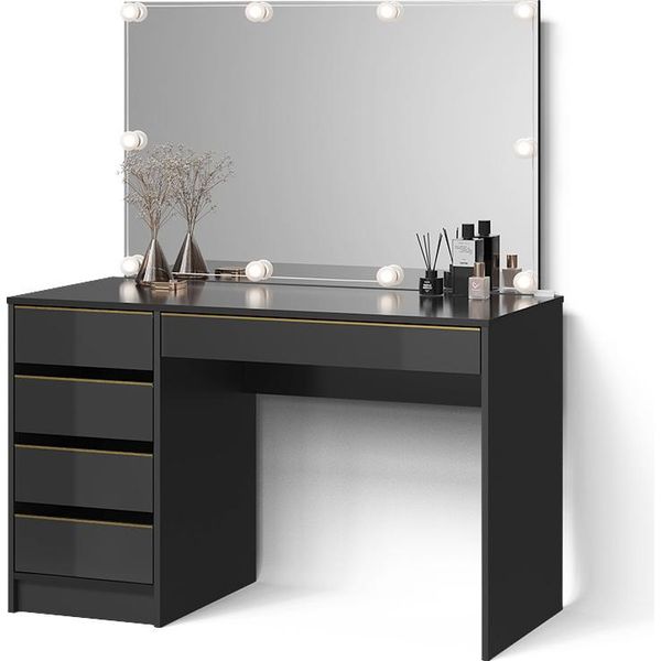 Livinity Set Tavolino Da Toilette Imola, 120 Cm Con Illuminazione A Led, Nero/Oro/Oro-image