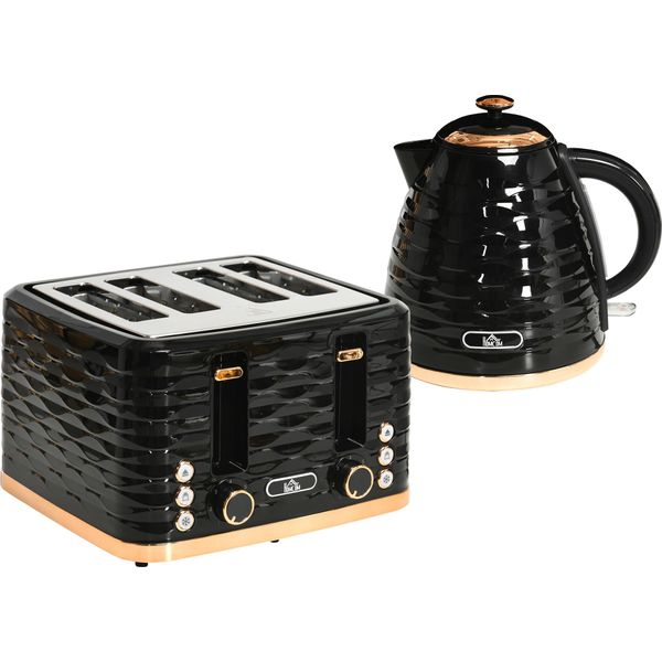 Homcom Bollitore Tostapane Set Per La Colazione Con Bollitore Da 1,7 Litri, Tostapane A 4 Fette, 2200 W, 7 Livelli Di Doratura, Termostato Otter, Nero-image