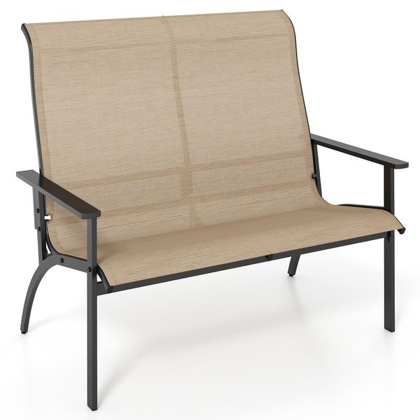 Costway Panca Da Giardino A 2 Posti, Panca Da Balcone Resistente Alle Intemperie Con Schienale Alto E Braccioli, La Panca Può Sostenere Fino A 400 Kg, Panca Da Patio 120X81X106Cm-image