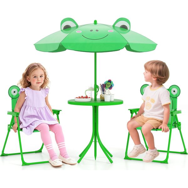 Costway Set Da Picnic Da 4 Pezzi, Tavolo Da Attività All'aperto Per Bambini Con 2 Sedie Pieghevoli Mobili Da Giardino A Misura Di Bambino Per Bambini Da 3 A 6 Anni-image