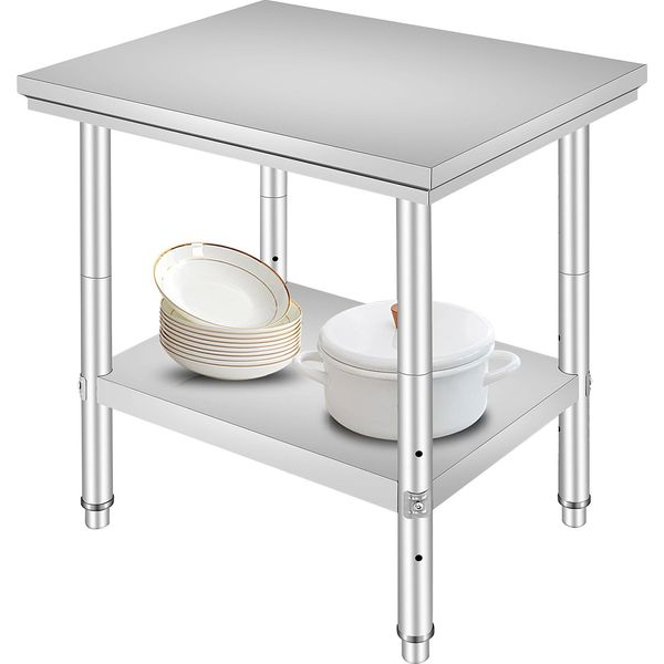 Succebuy Tavolo Di Preparazione In Acciaio Inox, 61 X 76,2 Cm, Portata 318 Kg, Robusto Tavolo Da Lavoro In Metallo, 3 Altezze Regolabili, Postazione Di Lavoro Commerciale, Cucina, Garage, Ristorante, Cortile-image