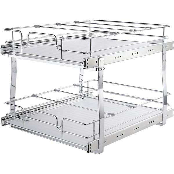 Succebuy Organizzatore Per Armadietti Estraibili A 2 Livelli, 19" L X 20"" P, Robusti Ripiani Scorrevoli In Acciaio Cromato Per La Cucina, Il Bagno, Il Ripostiglio Sottolavello"-image