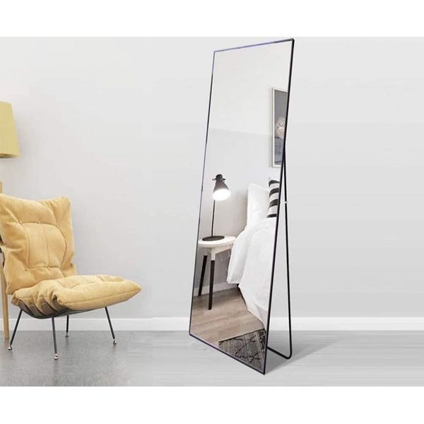 Fortuna Lai Specchio Verticale 150X40Cm, Specchio Rettangolare A Figura Intera Con Cornice In Metallo Nero, Specchio Hd Per Spogliatoio O Soggiorno-image