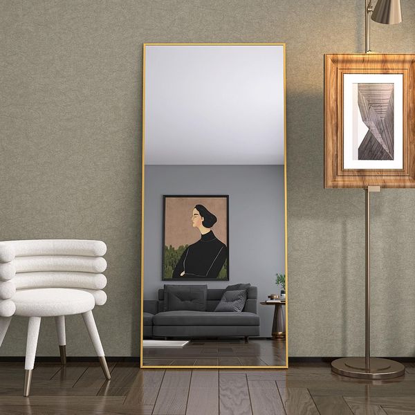 Fortuna Lai Specchio Da Terra 180X80Cm, Specchio Rettangolare A Figura Intera Con Cornice In Metallo Dorato, Specchio Hd Per Spogliatoio O Soggiorno-image