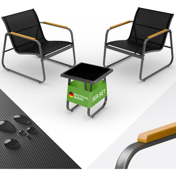 Set Di Mobili Da Giardino Blumtal 3 Pezzi - Set Di Mobili Da Balcone Per 2 Persone - 2 X Poltrona + 1 X Tavolo - Mobili Da Giardino In Acciaio - Mobili Da Giardino Per Balcone Lounge Antracite-image