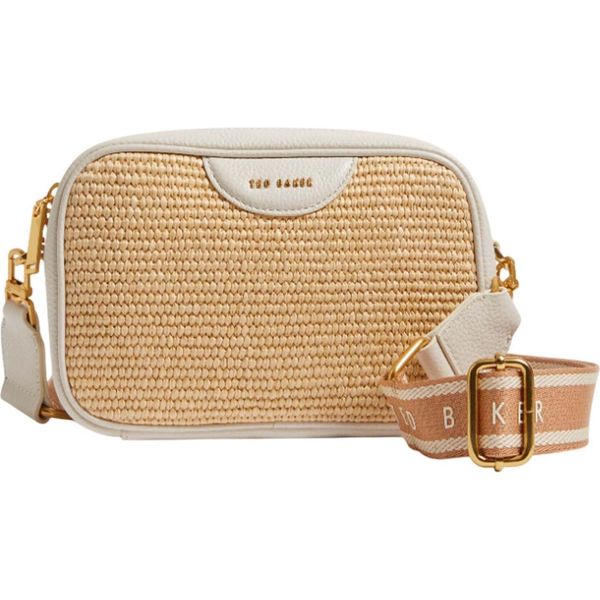 Ted Baker Borsa A Tracolla Bardas Webbing Faux Raffia Camera Crossbody Bag Ecru Avorio-image