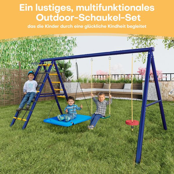 Set Di Altalene Da Esterno Multifunzionali Merax Per Bambini-3 Altalene, Struttura Per Arrampicata, Canestro Da Basket, In Acciaio Ad Alta Resistenza, Ideale Per Giardini E Parchi Giochi-image