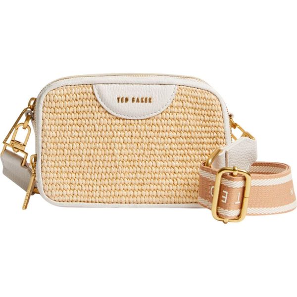 Ted Baker Borsa A Tracolla Baria Mini Webbing Faux Raffia Camera Bag Ecru Avorio-image
