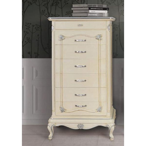 Casa Padrino Cassettiera Barocca Con 7 Cassetti Panna / Argento H. 135 Cm - Italy-image