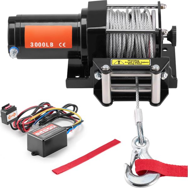 Succebuy Verricello Elettrico Da 3000 Lb, 12 V Dc, Verricello Per Il Traino Di Atv/Utv, Cavo D'acciaio Da 39 Piedi, Impermeabile IP55, Guida Del Cavo A Rulli, Telecomando A Filo, Uso Fuoristrada-image