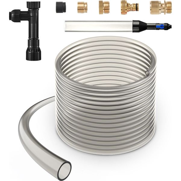 Succebuy Aspirapolvere Per Acquari, Pulitore Per Ghiaia, Tubo In Pvc Da 30 Piedi, Aspirapolvere Per Acquari, Pulitore A Sifone, 3 Tipi Di Adattatori In Ottone, Per La Pulizia Di Ghiaia E Sabbia In Acquario-image