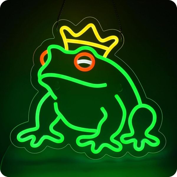 Luce Led Neon, Applique Decorativa, Rana Con Corona, Circa 36 X 33 X 2 Cm-image