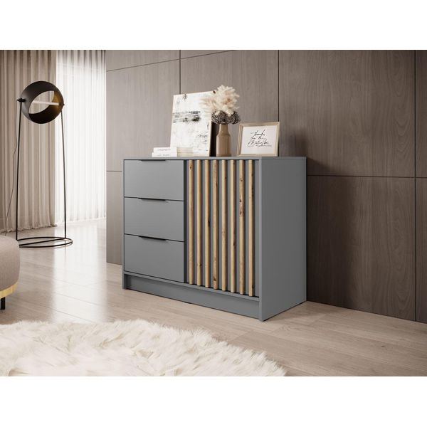 Cassettiera Stretta Combinata Marfa - Rovere Artigianale / Grigio-image