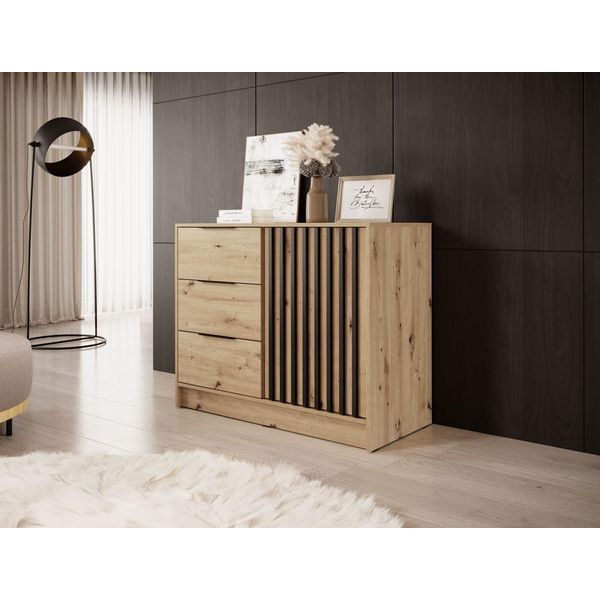 Cassettiera Stretta Combinata Marfa - Rovere Artigianale / Nero-image