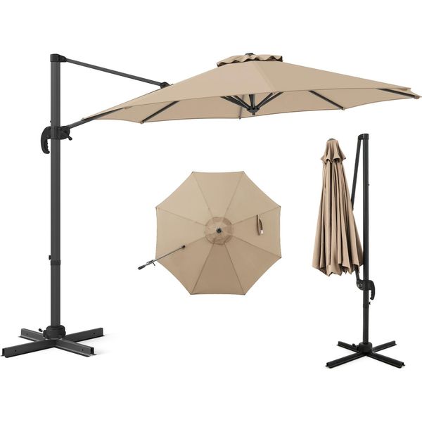 Ombrellone Costway 300X300Cm, Ombrellone A Sbalzo Con Manovella, Ombrellone Da Giardino Inclinabile, Ruotabile A 360°, Ombrellone Grande Da Patio, Ombrellone Rotondo Da Mercato Beige-image