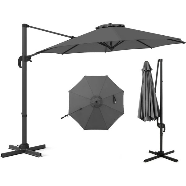 Ombrellone Costway 300X300Cm, Ombrellone A Sbalzo Con Manovella, Ombrellone Da Giardino Inclinabile, Girevole A 360°, Ombrellone Grande Da Patio, Ombrellone Rotondo Da Mercato Grigio-image