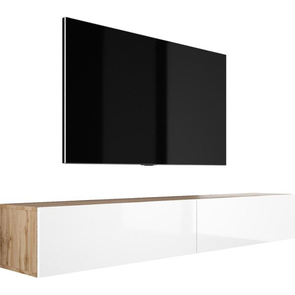 Cabinet Tv : Rovere Wotan / Bianco Lucido, (2 X 100 Cm) X 34 X 32 Cm-image