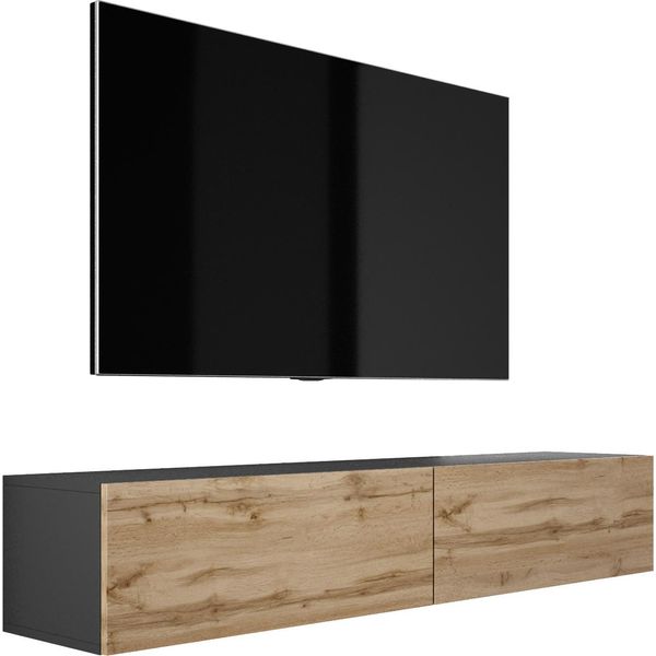 Cabinet Tv : Nero Opaco / Rovere Wotan, 170 X 34 X 32 Cm-image