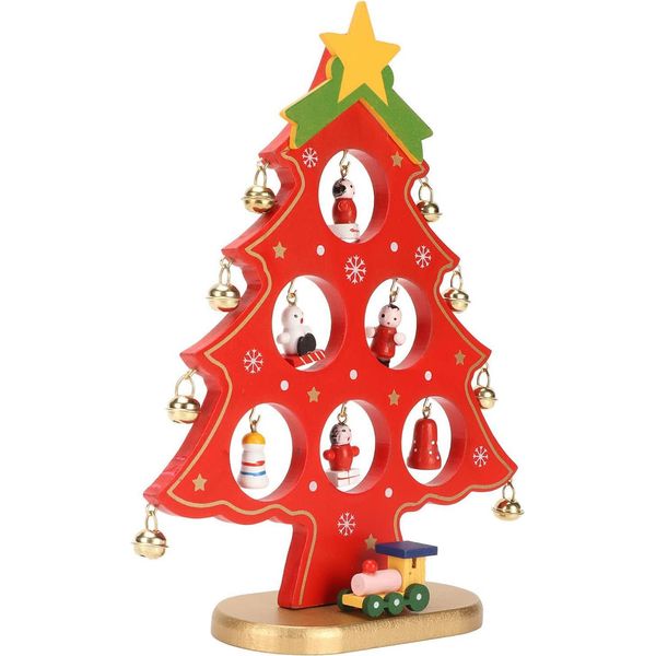 Albero Di Natale In Legno Decorazione Da Tavolo Con Mini Ornamenti Per Ornamento Rosso-image