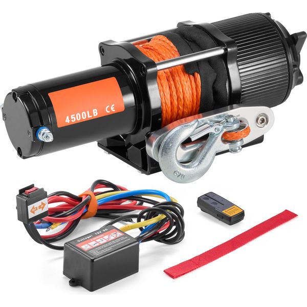 Succebuy Argano Elettrico Da 4500 Lb, 12 V Dc, Traino Atv/Utv, Fune Sintetica Da 39 Piedi, Impermeabile IP55, Guida Della Fune In Alluminio, Telecomando Wireless/Cablato-image