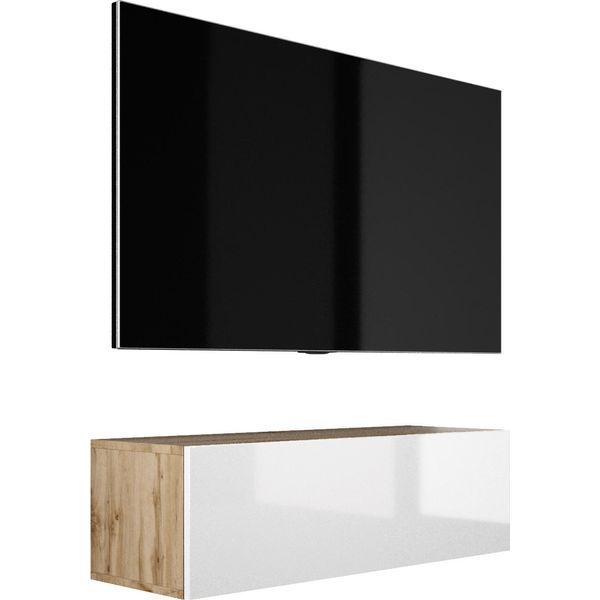 Cabinet Tv : Rovere Wotan / Bianco Lucido, 100 X 34 X 32 Cm-image
