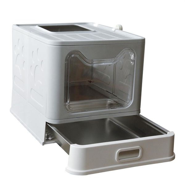 Wisfor Lettiera In Acciaio Inox Lettiera Per Gatti Con Coperchio Scoop, Lettiera Pieghevole Con Cappuccio, 38,3 X 48,5 X 38,5 Cm-image